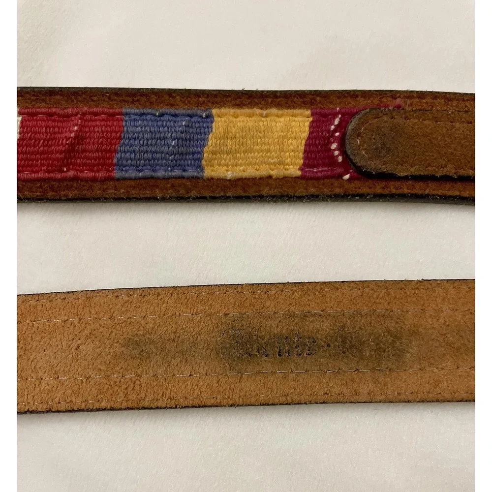 Lytone Belt Mens 32 Brown Leather Western Brass Buckle Needlepoint USA